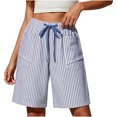 thumbnail image 1 of Sokhug Womens Striped Bermuda Shorts High Waist Drawstring Elastic Waist with Pockets Soft Lightweight Summer Outdoor Shorts, 1 of 6