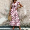 thumbnail image 1 of Sokhug Womens Summer 2026 Casual Midi Maxi Dresses V Neck Ruffle Short Sleeve Flowy A Line Summer Long Dresses, 1 of 6