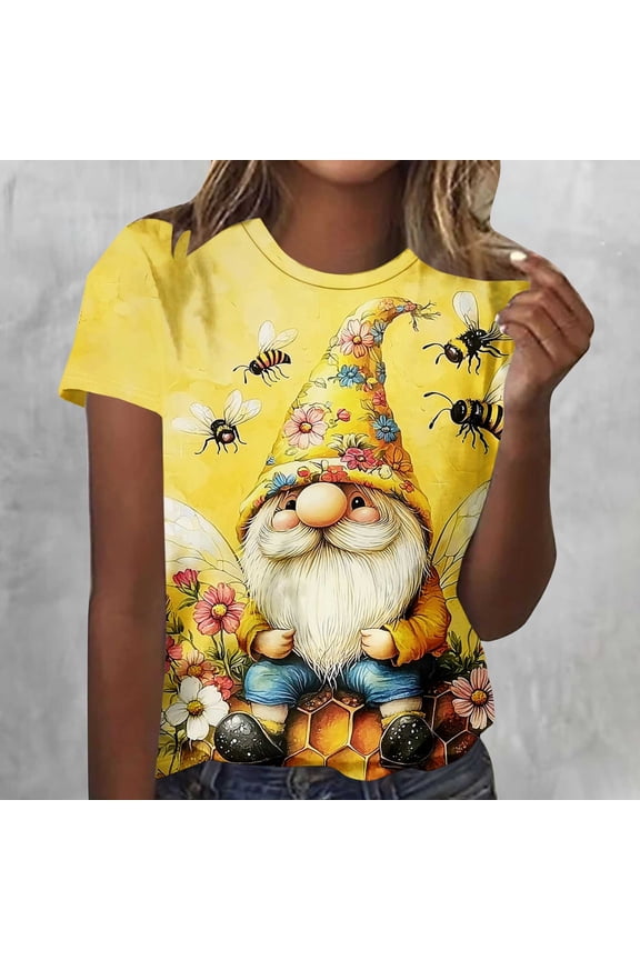 Womens Sunflower Bee Graphic T-Shirt Short Sleeve Crew Neck Vibrant Floral Insect Print Casual Summer Top