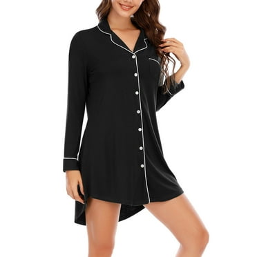 Sokhug Womens V Neck Button Down Nightgown Long Sleeve Sleepshirt