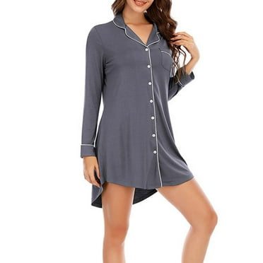 Sokhug Womens V Neck Button Down Nightgown Long Sleeve Sleepshirt