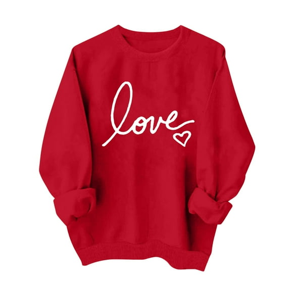 Sokhug Womens Valentine's Day Heart Graphics Shirt Long Sleeve Pullover Loose Crewneck Cute Love Printed Sweatshirt Tops
