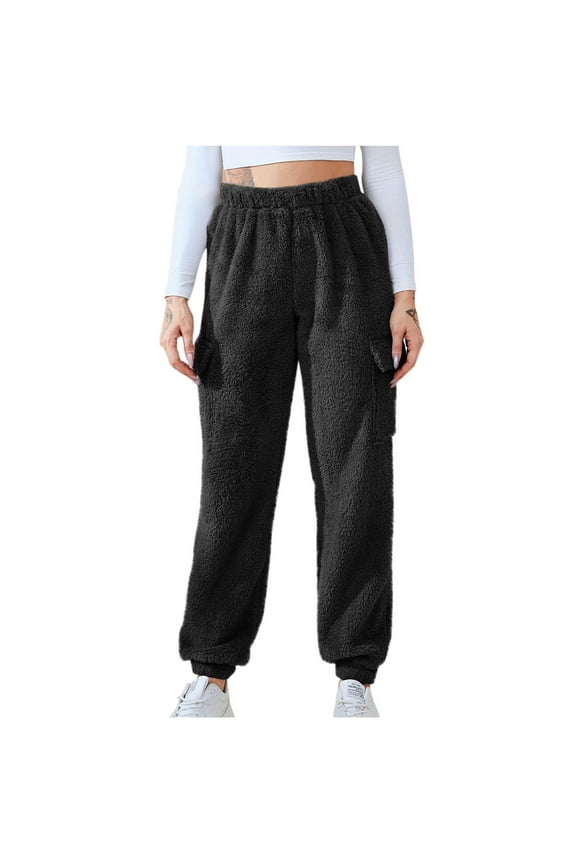 Womens Winter Plush Fluffy Pajama Pants with Pockets Warm Fleece Lounge Pants Sleepwear Bottoms