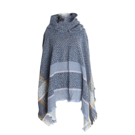 Sokhug Womens Winter Warm Fishbone Patterned Hooded Shawl Pullover Cloak European Style Cold Weather Outerwear