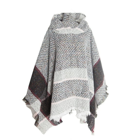 Sokhug Womens Winter Warm Fishbone Patterned Hooded Shawl Pullover Cloak European Style Cold Weather Outerwear