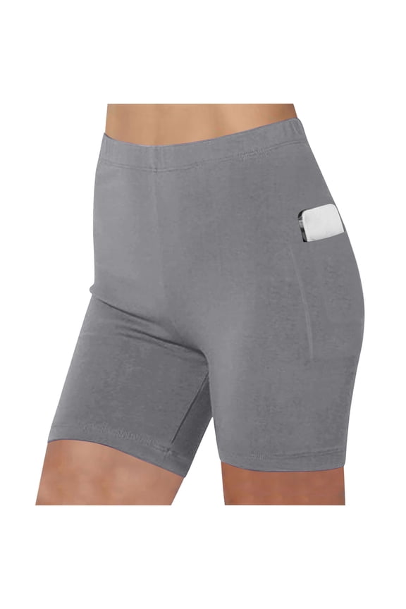 Womens Yoga Shorts Plus Size High Waisted with Side Pocket Stretchy Workout Compression Shorts
