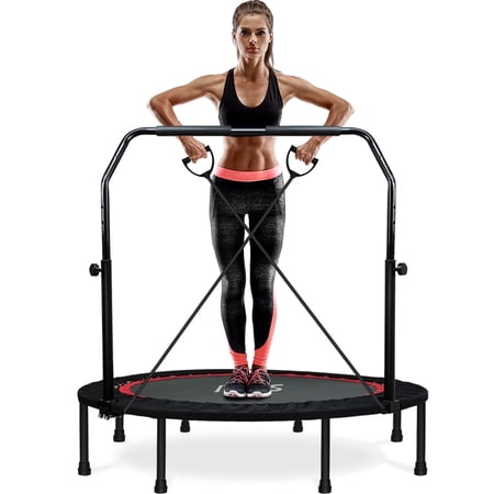 Sokia 48'' Inch Black Foldable Mini Fitness Trampoline Rebounder for Kids and Adults with Handle