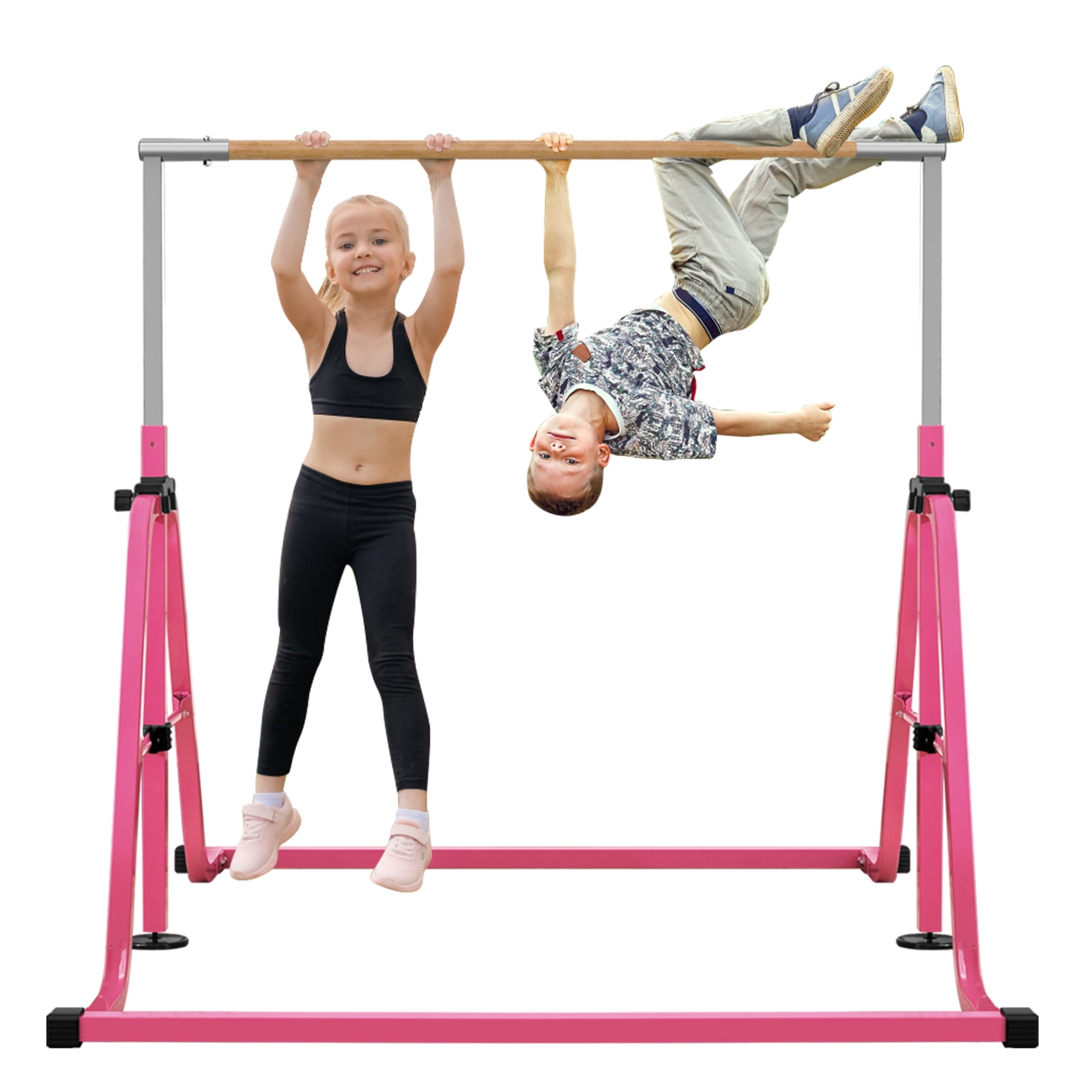 Sokia Foldable Training Home Gymnastics Horizontal Bars for Boys and Girls 330LBSUpgraded Pink