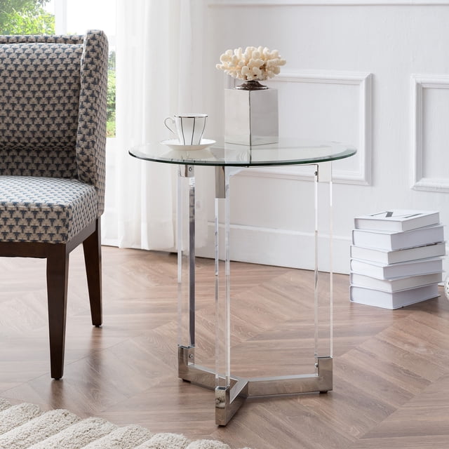 Sokia Round Acrylic Accent Table w/ Glass Top, Glam, Silver - Walmart.com