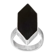 Soko Trapezoid Silvertone, black cow Horn Ring, Sizes 7