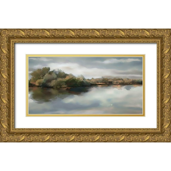 Sokol-Hohne 14x9 Gold Ornate Wood Framed with Double Matting Museum Art Print Titled - River Fields