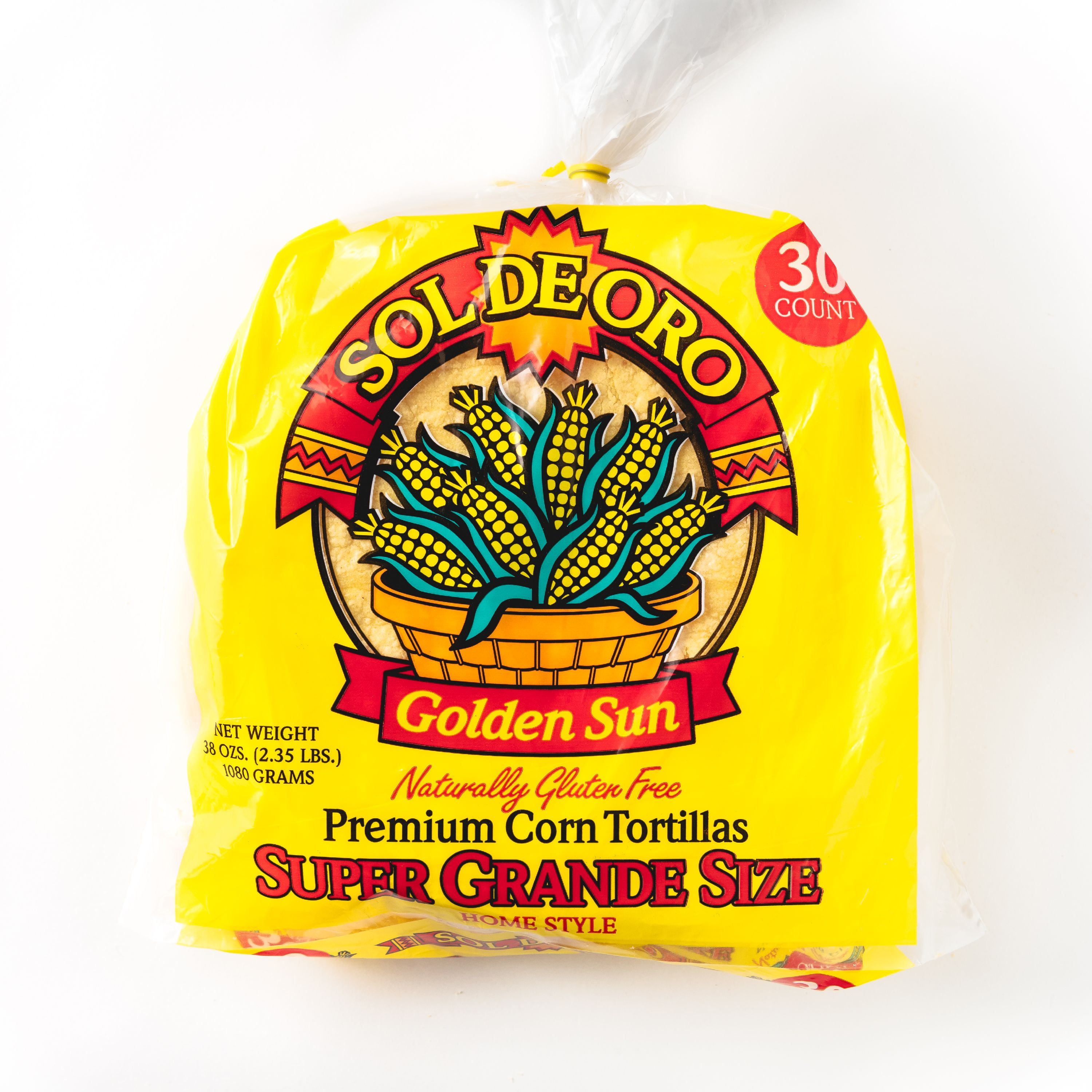 Sol De Oro Super Grande Yellow Corn Tortillas, 30 count package (38 oz), Naturally Gluten Free