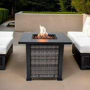 Sol Living Adana 28” Outdoor Propane Fire Pit Table 50,000 BTUs Outdoor Fire Pit Propane Metal Patio Fire Pit with Lava Rocks & Lid Durable Firepits for Outside & CSA Certified Outdoor Fireplace