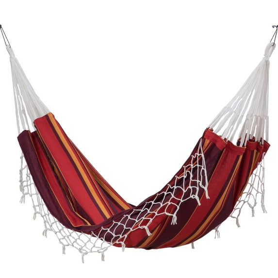 Sol Living Brazilian Patio Hammock Cotton Hammock Double Hammock for Two People Outdoor Patio Swing Chair Hand Woven Mayan Hammock Use Inside Outside Backyard Decor Porch Swing - Red Sripes