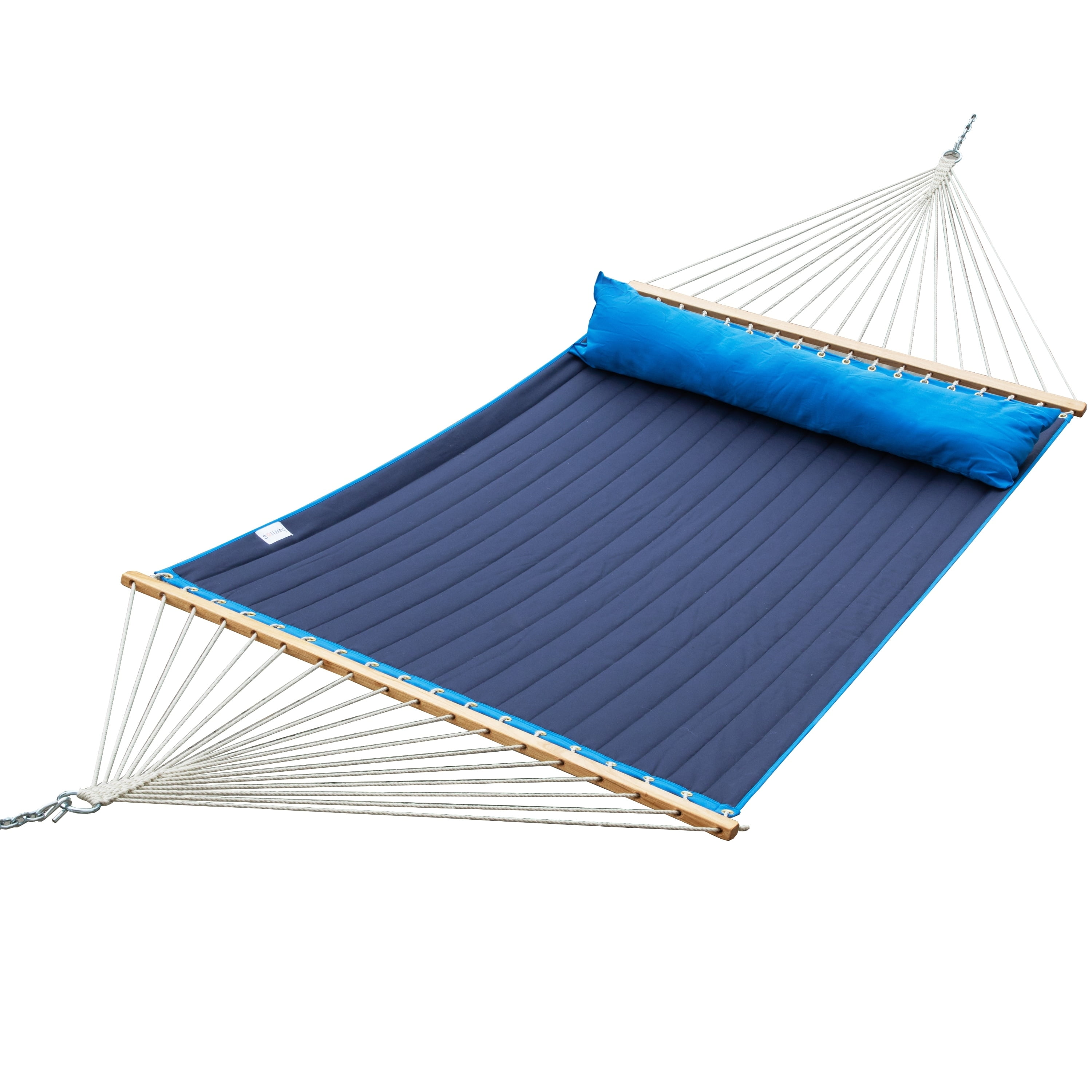 Blue Double Olefin Fabric Outdoor Patio Hammock with Spreader Bar