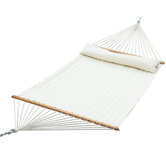 Sol Living Ceara Patio Hammock Olefin Double Hammock Outdoor Patio Swing Chair - 2-Person Double Hammock - Cream White