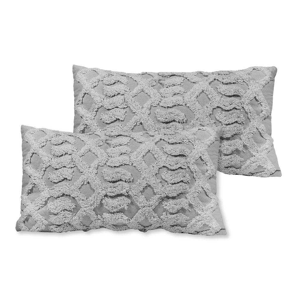Gray Cotton Geometric Lumbar Throw Pillow Set