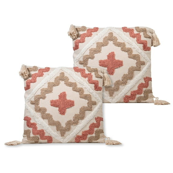 Sol Living Decorative Pillows 2-Pack Throw Pillows Couch Pillows Bedroom Throw Pillows Bed Macrame Decor Pillows Lumbar Pillow Cushion Decorative Sofa Pillow Living Room, 18 x 18 inches, White and Tan