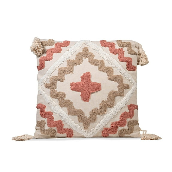 Sol Living Decorative Pillows Throw Pillows Couch Pillows Bedroom Throw Pillows Bed Macrame Decor Boho Pillows Lumbar Pillow Cushion Decorative Sofa Pillows Living Room, 18 x 18 inches, White and Tan