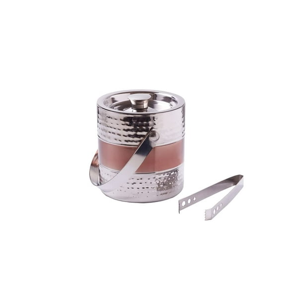 Sol Living Ice Bucket - Double Wall Stainless Steel - Includes Tongs and Lid - Wine & Champagne Holder - For Home, Bars, Commercial Use - Ribbed Finish - Hammered Copper, 1.6 Qt.