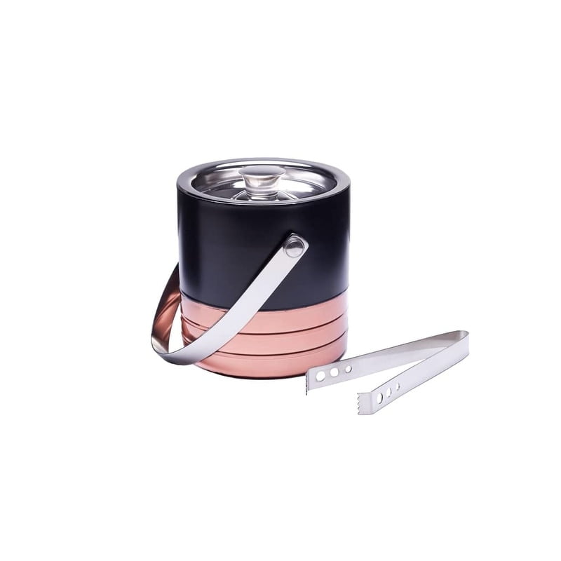 Copper and Black Double Wall Stainless Steel Ice Bucket with Lid and Tongs