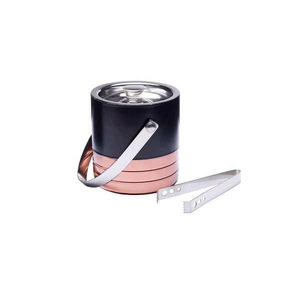 Sol Living  Ice Bucket Double Wall Stainless Steel with Lid and Tongs Copper and Black