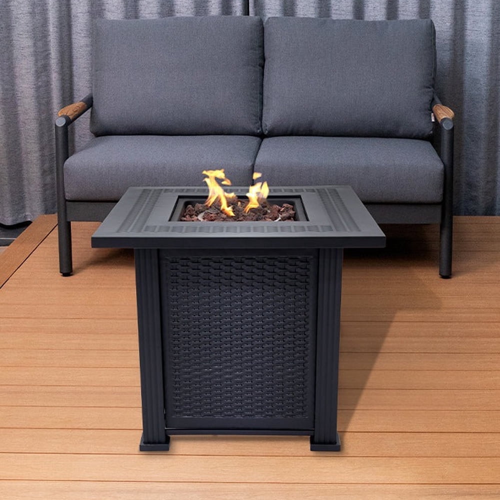 Sol Living Lausanne 28” Outdoor Propane Fire Pit Table 50,000 BTUs Outdoor Fire Pit Propane Metal Patio Fire Pit with Lava Rocks & Lid Durable Firepits for Outside & CSA Certified Outdoor Fireplace