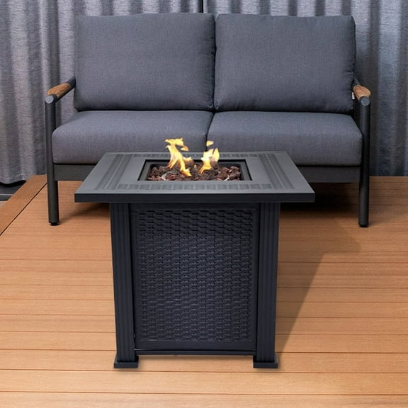 Sol Living Lausanne 28” Outdoor Propane Fire Pit Table 50,000 BTUs Outdoor Fire Pit Propane Metal Patio Fire Pit with Lava Rocks & Lid Durable Firepits for Outside & CSA Certified Outdoor Fireplace