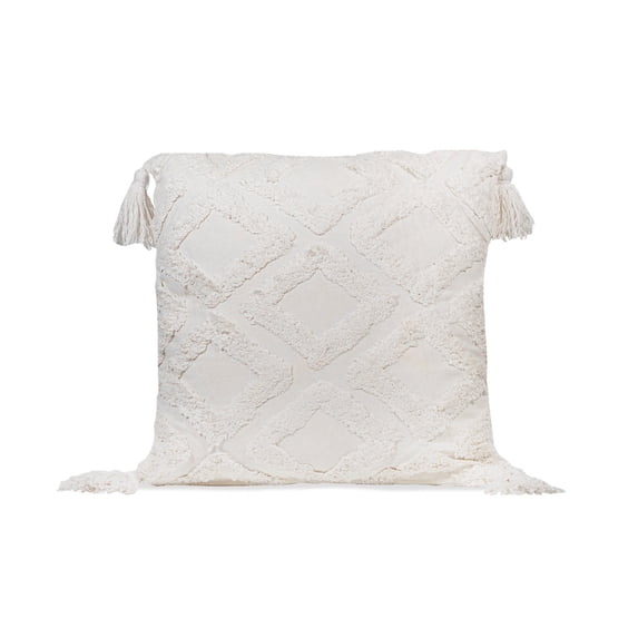 Sol Living Pillows Throw Pillows Couch Pillows Bedroom Throw Pillows Bed Macrame Decor Boho Pillows Lumbar Pillow Cushion Sofa Pillows Living Room, 18 x 18 inches, White with Tassels