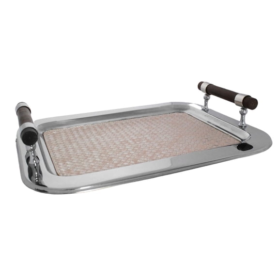 Sol Living Serving Tray for Parties - Rectangular Platter with Handles - Breakfast, Appetizers, Coffee - Non-Slip, Dishwasher Safe - Home, Restaurants, Bar Services - Pink Leather, 16.5" x 13" x 2.8"