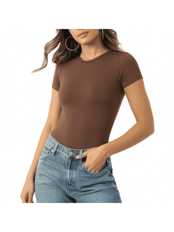 Shapewear for Women Tummy Control Bodysuit Seamless Bodysuit Slimming Shaping Bodysuits Body Sculpting Short Sleeve Womens Tops Going Out Tops for Women Basics Body Suit