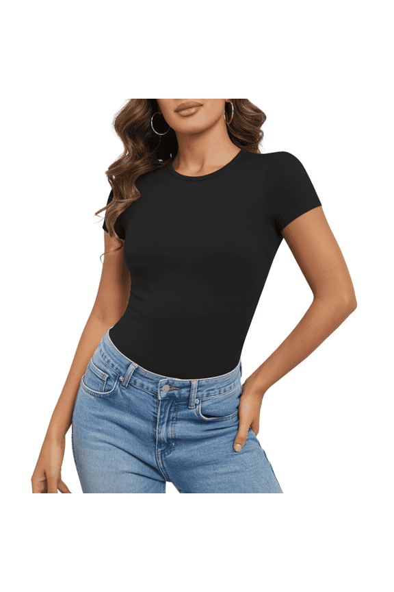 Shapewear for Women Tummy Control Bodysuit Seamless Bodysuit Slimming Shaping Bodysuits Body Sculpting Short Sleeve Womens Tops Going Out Tops for Women Basics Body Suit