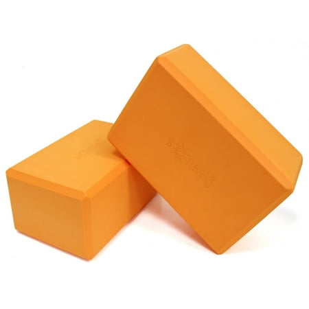 Sol Living Yoga Blocks 2 Pack High Density EVA Foam Yoga Cushion Stretching Pilates Meditation Exercise Equipment Support Deepen Poses Odor Free Non Slip Yoga Accessories - 4" x 6" x 9"- Tango