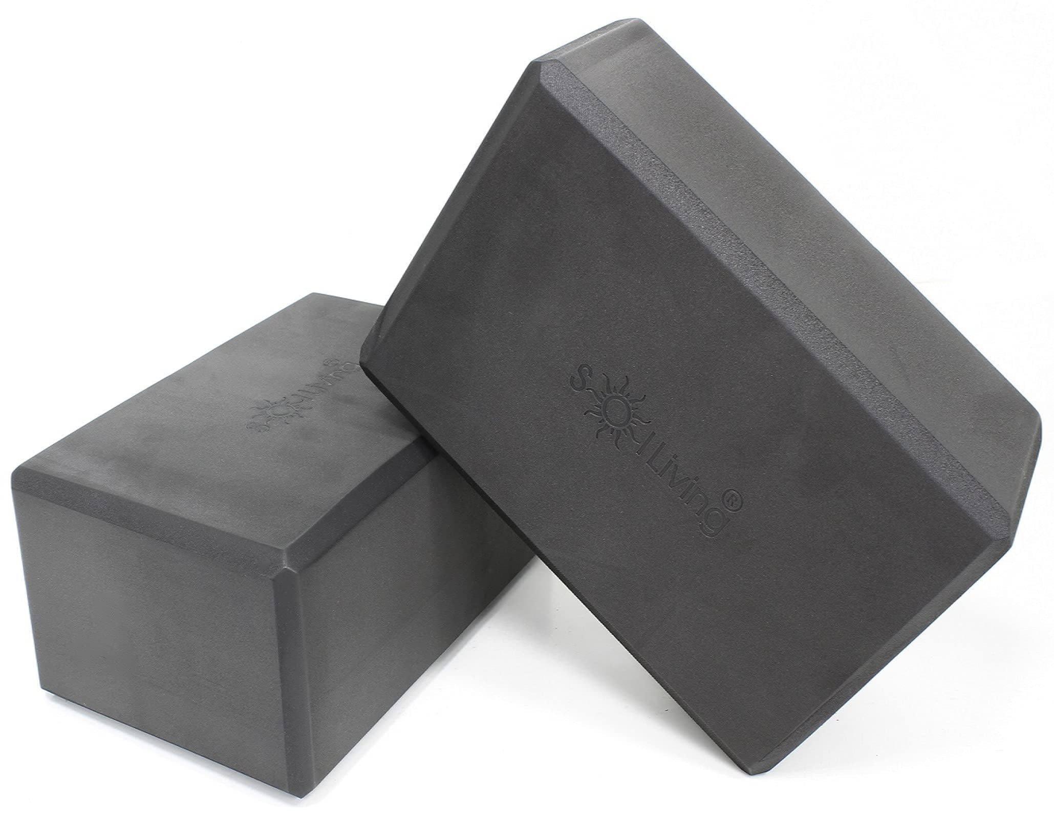 Sol Living Yoga Blocks 2 Pack High Density EVA Foam Yoga Cushion Stretching Pilates Meditation Exercise Equipment Support Deepen Poses Odor Free Non Slip Yoga Accessories - 4" x 6" x 9"- Black