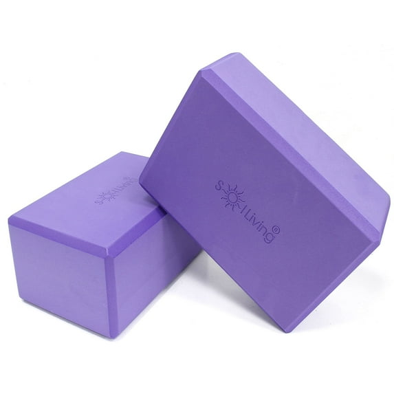 Sol Living Yoga Blocks 2 Pack High Density EVA Foam Yoga Cushion Stretching Pilates Meditation Exercise Equipment Support Deepen Poses Odor Free Non Slip Yoga Accessories - 4" x 6" x 9"- Purple