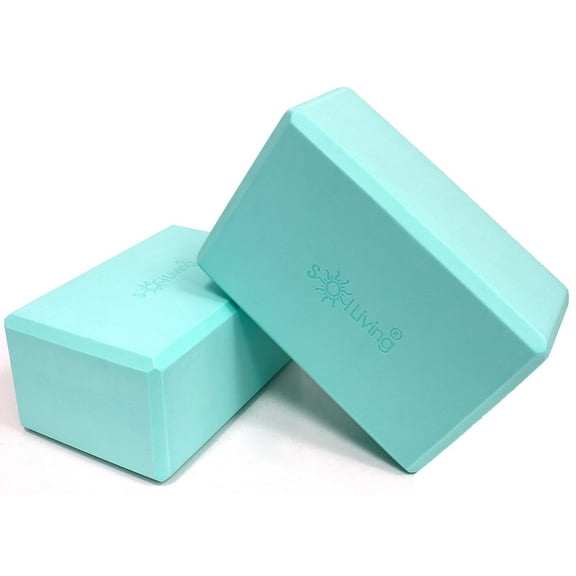 Sol Living Yoga Blocks 2 Pack High Density EVA Foam Yoga Cushion Stretching Pilates Meditation Exercise Equipment Support Deepen Poses Odor Free Non Slip Yoga Accessories - 4" x 6" x 9"- Turquoise