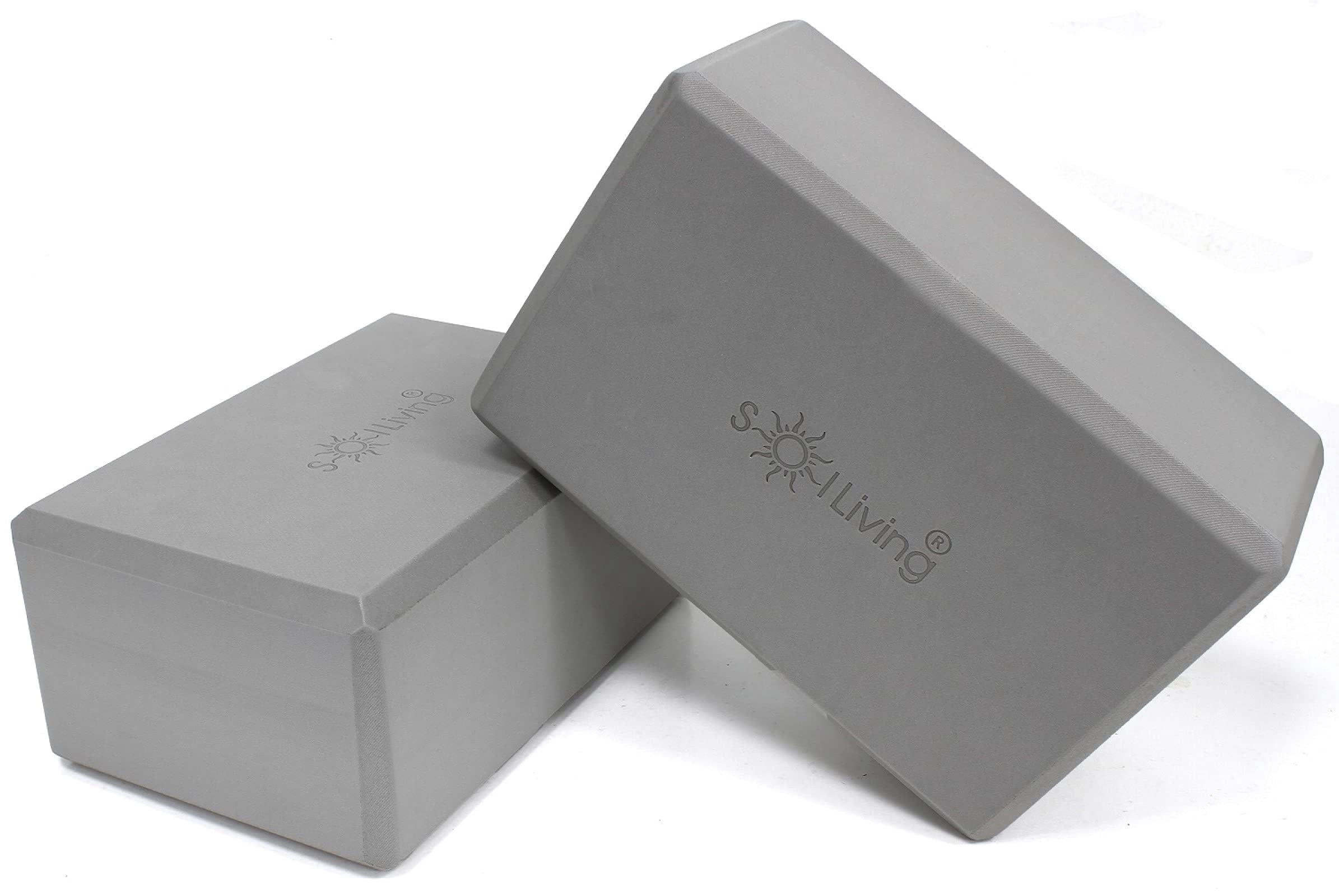 Sol Living Yoga Blocks 2 Pack High Density EVA Foam Yoga Cushion Stretching Pilates Meditation Exercise Equipment Support Deepen Poses Odor Free Non Slip Yoga Accessories - 4" x 6" x 9"- Grey