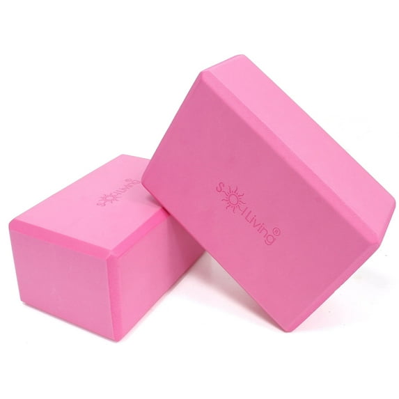 Sol Living Yoga Blocks 2 Pack High Density EVA Foam Yoga Cushion Stretching Pilates Meditation Exercise Equipment Support Deepen Poses Odor Free Non Slip Yoga Accessories - 4" x 6" x 9"- Pink