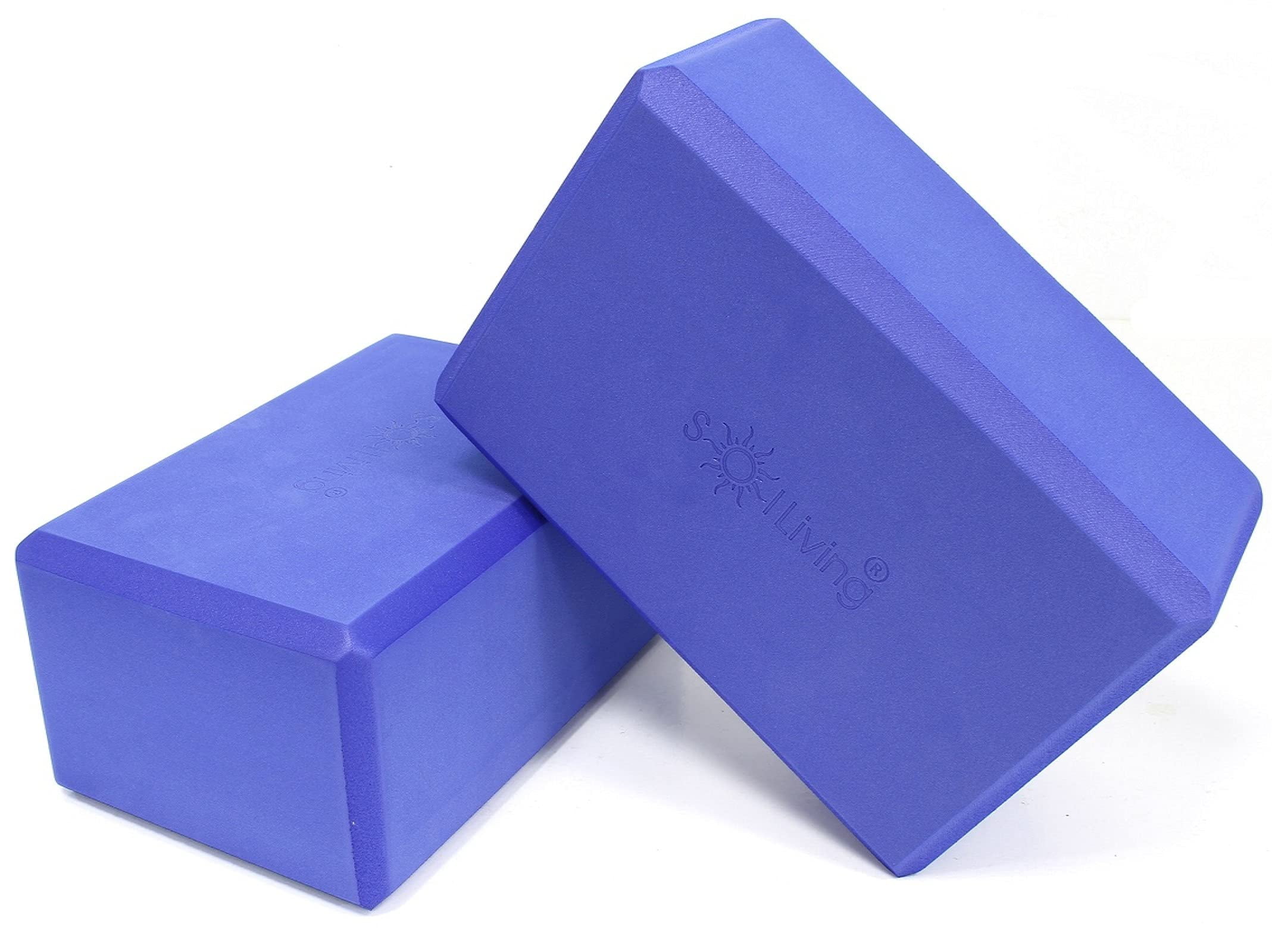 Sol Living Yoga Blocks 2 Pack High Density EVA Foam Yoga Cushion Stretching Pilates Meditation Exercise Equipment Support Deepen Poses Odor Free Non Slip Yoga Accessories - 4" x 6" x 9"- Blue
