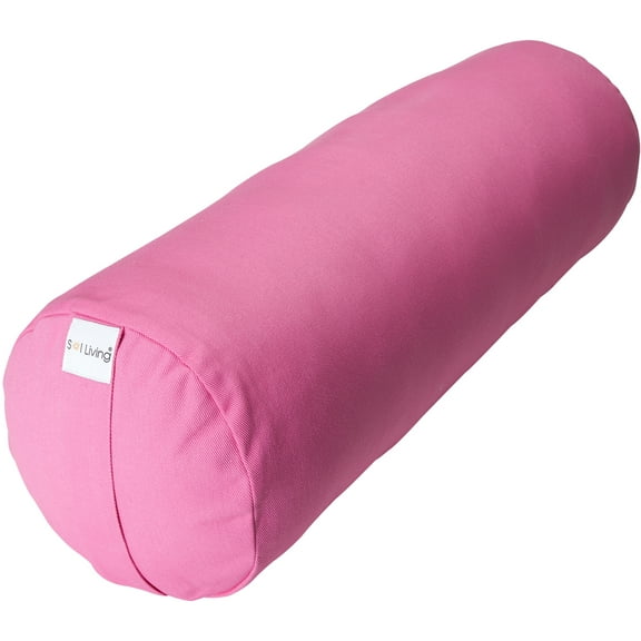 Sol Living Yoga Bolster, Organic Cotton Meditation Cushion for Full Back Support and Core Stability Durable Meditation Pillow Cylindrical Yoga Cushion - Pink