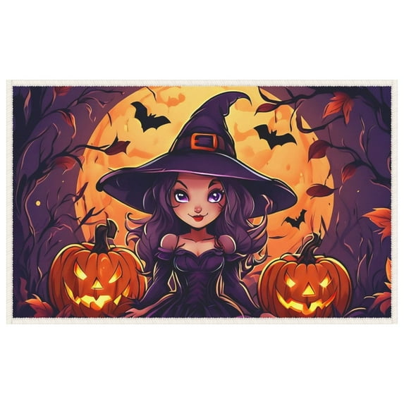Halloween Vintage Door Mats Outdoor Entrance for Bathroom Office Garage Garden - Dreamlike Pumpkins Practical Door Mat Girl with a Hoodie Indoor Door Mats - 19.7x31.5 Inch