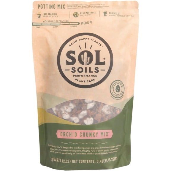 Sol Soils Orchid Potting Mix - Chunky Orchid Bark for House Plants - 2 Quarts