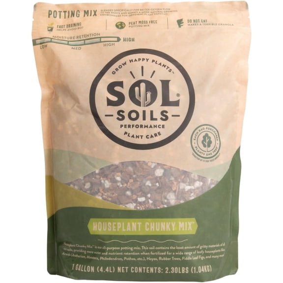 Sol Soils Houseplant Chunky Mix - Fast Draining, Chunky Soil Mix for Indoor Plants - 1 Gallon - Coco Coir, Perlite, Pumice Pack of 18