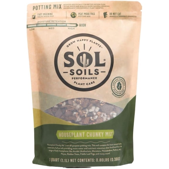 Sol Soils Chunky Houseplant Mix - Fast Draining Soil for Indoor Plants with Coco Coir Chips, Perlite, & Pumice - 1 Quart Pack of 8