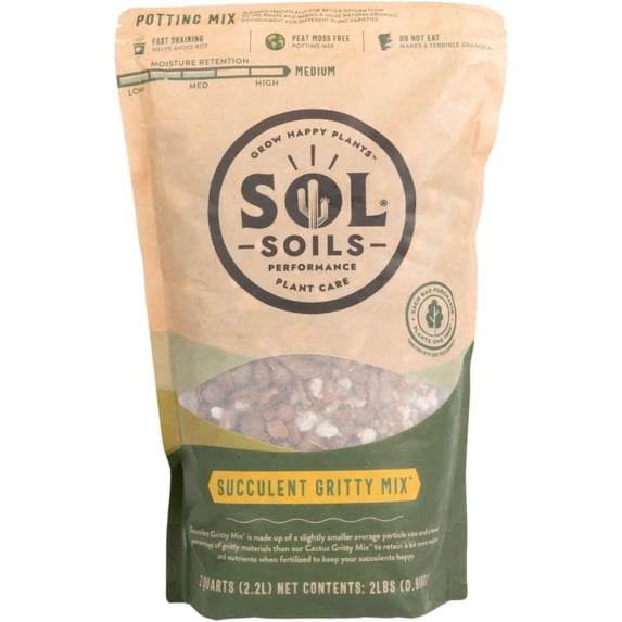 Sol Soils Succulent Gritty Mix - Fast Draining, Peat Moss Free, Perlite - 2 Quarts - Coconut Husk, Pumice- Pack of 18