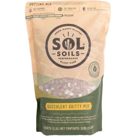 Sol Soils Succulent Gritty Mix - Fast Draining, Peat Moss Free, Perlite - 2 Quarts - Coconut Husk, Pumice