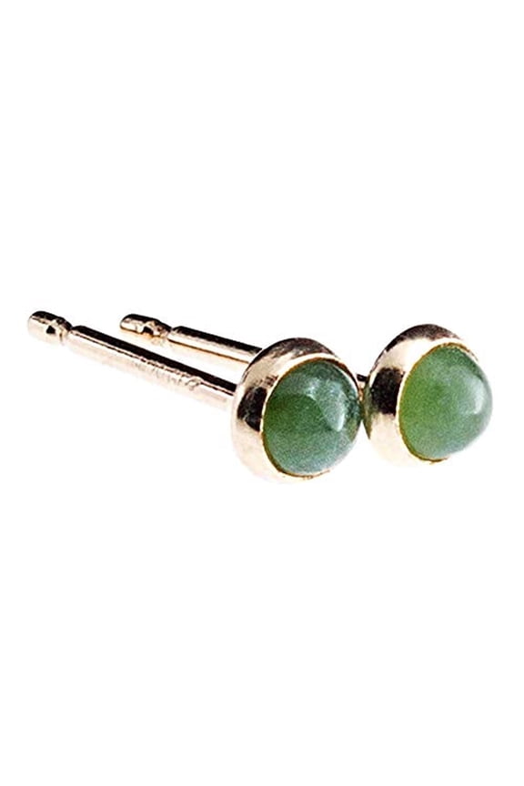 Green Jade 3mm Post Stud 14K Gold Filled Earrings, 2 Pieces