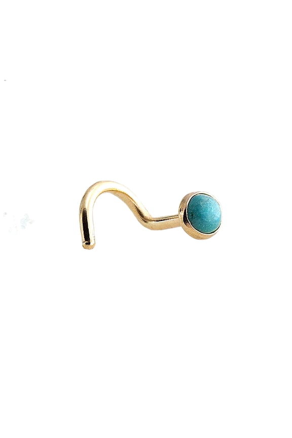 14K Gold Filled Screw Shaped Matte Turquoise Gemstone Nose Rings, 18 GA Nostril Corkscrew Right Side