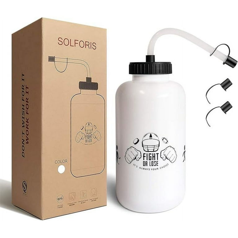 SolForis Hockey Water Bottles with Long Straw, Fit for Football Lacrosse  Gym Sport, Plastic Squeezable Leakproof BPA Free, No Strange Smell, Easy to  Clean, 1 Liter 32 oz (3 Straw Caps) (white) 