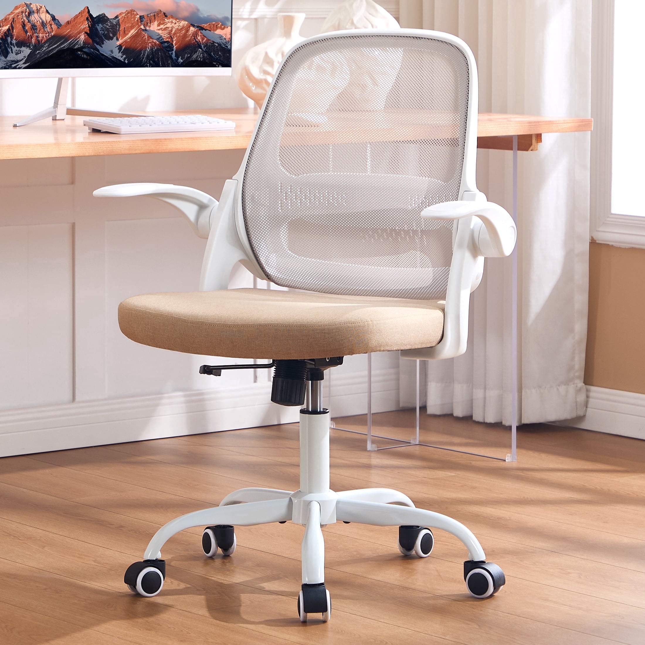 TMV Ergonomic Mesh Office Chair - High Back Gaming Desk Chair, Computer Chair with Lumbar Support & Wheels, Modern Vanity Chair for Home Office,Living Room,Bedroom,Beige